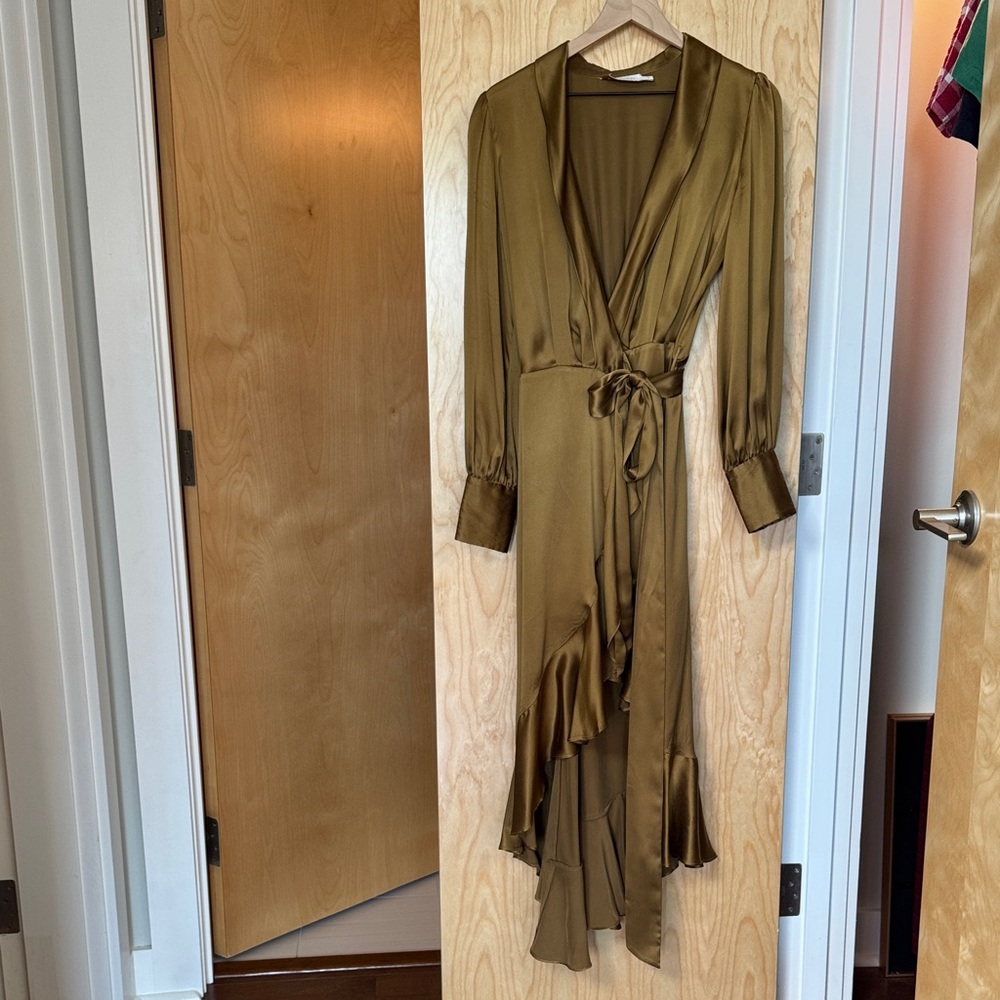 Zimmermann Olive Long Sleeve Wrap Dress